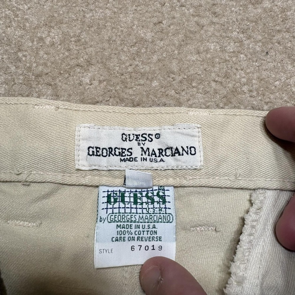 Vtg Guess Georges Marciano Pants Mens 32x32 Beige Pleated Chino USA Twill 80s - Picture 4 of 16